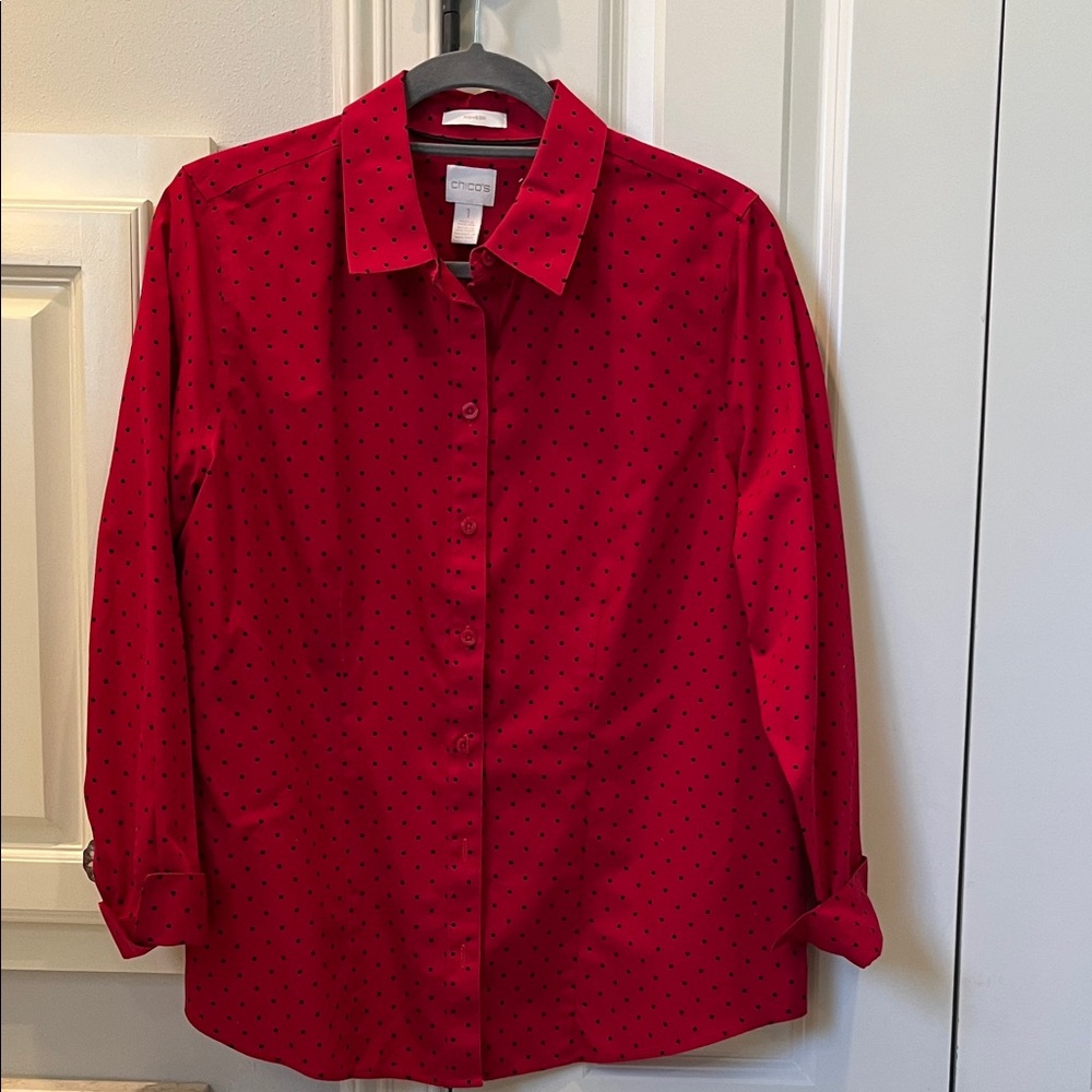 Chico’s Red Shirt with Black Dots